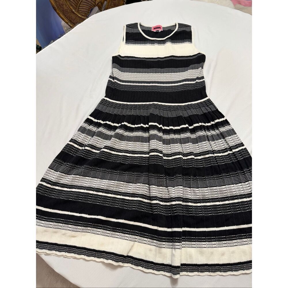 Kate Spade Stripe Knit Pleated Dress Black White Knee Length XL New
